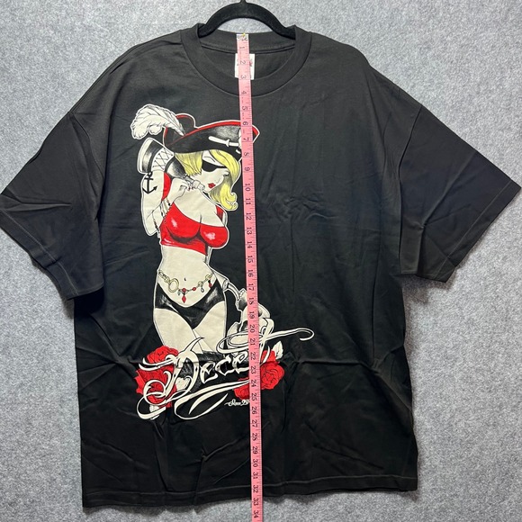Y2K Pirate Girl Graphic T-Shirt Black‎ "Deceit" 2XL  Tattoo Streetwear Alt Vibes - Picture 3 of 6